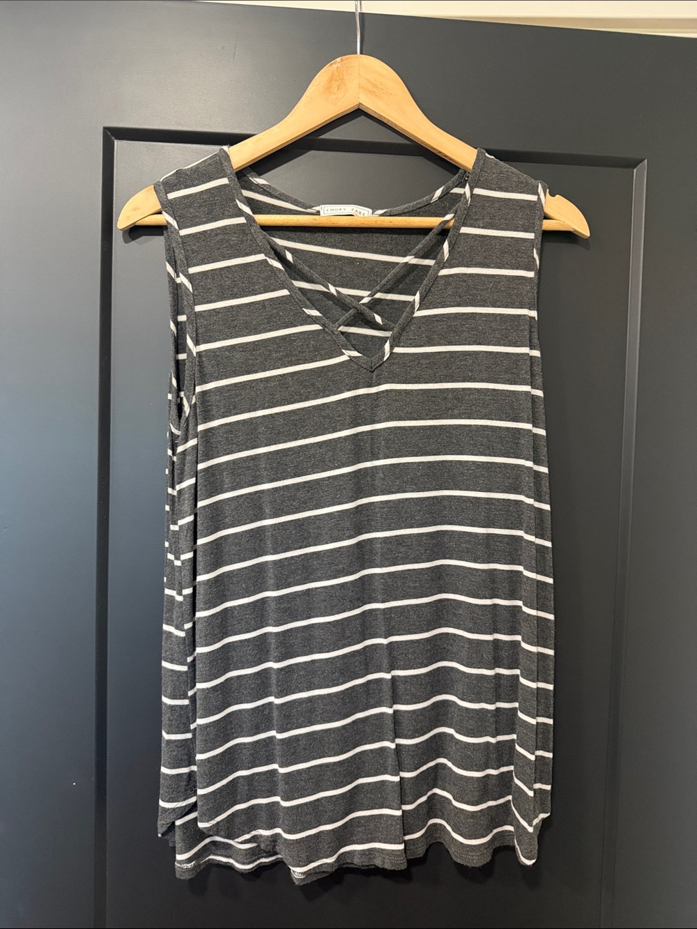 emory park Gray & White Striped Crisscross V-Neck Tank